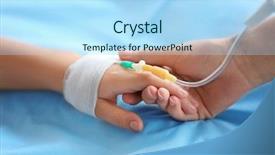  Presentation with catheter - PPT theme consisting of child hand with catheter background and a light blue colored foreground
