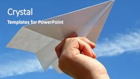  Presentation with plane - PPT theme enhanced with child hand with paper plane background and a teal colored foreground