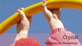 Presentation with playground - Slides enhanced with child hands holded on to a playground equipment against blue sky background and a coral colored foreground