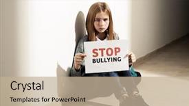  Presentation with sad girl - Audience pleasing PPT layouts consisting of child harrasment - sad teenage girl holding stop backdrop and a mint green colored foreground