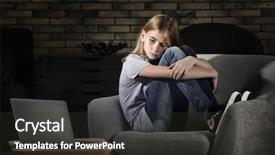  Presentation with sad girl dark - Colorful slide deck enhanced with child harrasment - sad teenage girl sitting near backdrop and a dark gray colored foreground