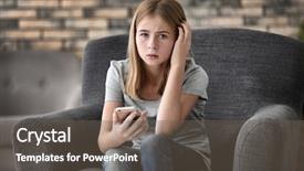  Presentation with sad girl - Beautiful theme featuring child harrasment - sad teenage girl with smartphone backdrop and a gray colored foreground