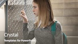  Presentation with teenage girl - Colorful slide deck enhanced with child harrasment - upset teenage girl with backpack backdrop and a gray colored foreground