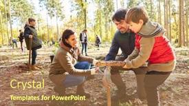  Presentation with forest - Presentation design enhanced with child-helps-to-hammer background and a tawny brown colored foreground