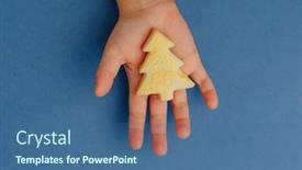  Presentation with child tree - Amazing PPT theme having child-holding-a-christmas-tree backdrop and a ocean colored foreground