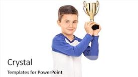  Presentation with studio - Audience pleasing presentation theme consisting of child holding a golden trophy backdrop and a white colored foreground