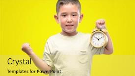  Presentation with alarm - PPT layouts consisting of child holding alarm clock screaming background and a yellow colored foreground