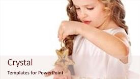  Presentation with decorate - Colorful slide deck enhanced with child holding snowflake to decorate christmas tree isolated backdrop and a lemonade colored foreground