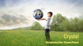  Presentation with green earth - Presentation design having child holding the earth background and a tawny brown colored foreground