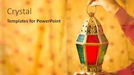  Presentation with ramadan - Slide deck with child-holding-traditional-ramadan-lamp background and a yellow colored foreground