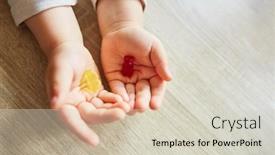  Presentation with gummy candy - PPT layouts enhanced with child-holds-a-gummy-bear background and a soft green colored foreground