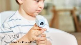  Presentation with contactless - Beautiful slide deck featuring child-holds-an-infrared-forehead backdrop and a lemonade colored foreground