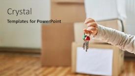  Presentation with house key - Theme having child-holds-the-house-key background and a coral colored foreground