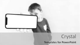  Presentation with advertising - Theme featuring child-holds-the-phone background and a light gray colored foreground
