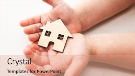  Presentation with white house - Colorful PPT theme enhanced with child holds wooden flat house backdrop and a coral colored foreground