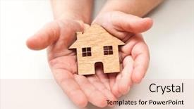  Presentation with white house - Amazing PPT theme having child holds wooden flat house backdrop and a lemonade colored foreground