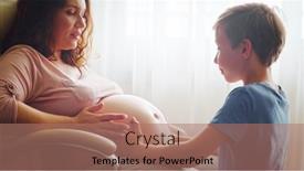  Presentation with pregnant mother - PPT theme consisting of child-hugs-her-mother-s background and a coral colored foreground