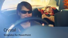  Presentation with child safety - Amazing theme having child in a safety seat backdrop and a teal colored foreground