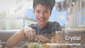  Presentation with ready to eat meal delivery - Beautiful presentation theme featuring child in baseball hat eating backdrop and a coral colored foreground