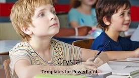  Presentation with elementary school - Colorful theme enhanced with child in elementary school writing backdrop and a coral colored foreground