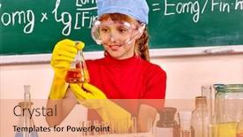  Presentation with chemistry - Beautiful slide set featuring child in hat holding flask in chemistry class backdrop and a coral colored foreground