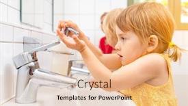  Presentation with kindergarten - Amazing PPT theme having child-in-kindergarten-washing backdrop and a lemonade colored foreground