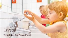  Presentation with kindergarten - Cool new presentation design with child-in-kindergarten-washing backdrop and a lemonade colored foreground