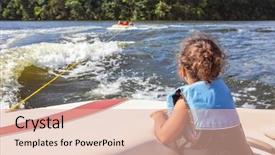  Presentation with speedboat - Presentation having child in life jacket watching background and a coral colored foreground