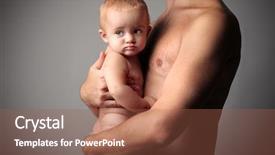  Presentation with child development stages - PPT layouts with chest tightness - child in protective father's arm background and a red colored foreground