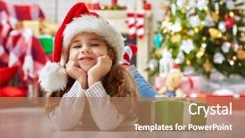  Presentation with santa - PPT layouts with child in santa red hat background and a coral colored foreground