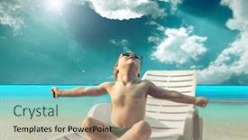  Presentation with under water - Cool new presentation design with child in sunglasses fun near the water under sunlight backdrop and a coral colored foreground