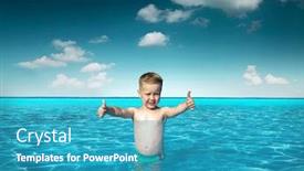  Presentation with under water - Cool new PPT layouts with child in sunglasses fun near the water under sunlight backdrop and a teal colored foreground