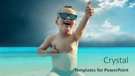  Presentation with under water - Slides featuring child in sunglasses fun near the water under sunlight background and a seafoam green colored foreground
