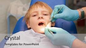 Presentation with dental child - Audience pleasing presentation design consisting of child in the dental office backdrop and a light gray colored foreground
