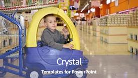  Presentation with automobile - Presentation theme featuring child in the toy automobile in the supermarket background and a ocean colored foreground