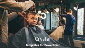  Presentation with hairdressing salon - Amazing PPT theme having child-is-being-cut-hairstyles backdrop and a dark gray colored foreground