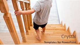  Presentation with moving - Slide deck with child is moving down through the wooden stairs in home background and a coral colored foreground