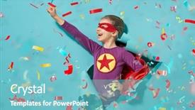  Presentation with child superhero - Beautiful slide deck featuring child is playing superhero kid backdrop and a seafoam green colored foreground