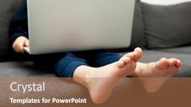  Presentation with cartoons - Cool new PPT theme with child-is-sitting backdrop and a coral colored foreground