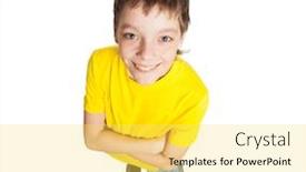  Presentation with child teen - Slide deck with child isolated on white happy teen background and a yellow colored foreground