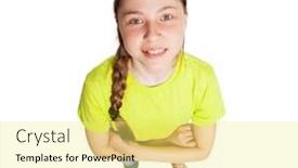  Presentation with child teen - Audience pleasing PPT theme consisting of child isolated on white happy teen backdrop and a yellow colored foreground