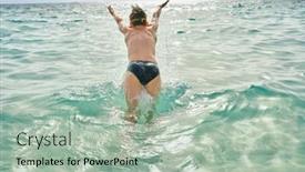  Presentation with swim - Presentation theme having child-jump-swim background and a mint green colored foreground