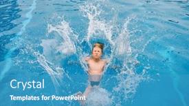  Presentation with swim - PPT theme featuring child-jump-swim background and a teal colored foreground
