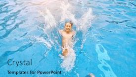  Presentation with child jumping tree - PPT theme consisting of child-jump-swim background and a light blue colored foreground