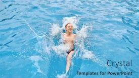  Presentation with swim - Presentation theme having child-jump-swim background and a light blue colored foreground