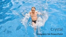  Presentation with swim - Presentation design featuring child-jump-swim background and a light blue colored foreground