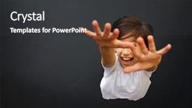  Presentation with child jumping to tree - Presentation theme with child jumping on trampoline high background and a dark gray colored foreground