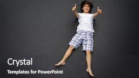  Presentation with child jumping to tree - Slide deck having child jumping on trampoline high background and a dark gray colored foreground