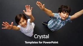  Presentation with child jumping tree - Audience pleasing PPT theme consisting of child jumping on trampoline high backdrop and a dark gray colored foreground