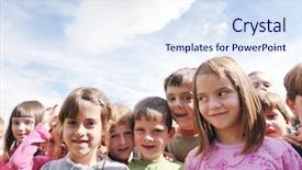  Presentation with happy kids - Slides featuring child kids group have fun background and a sky blue colored foreground